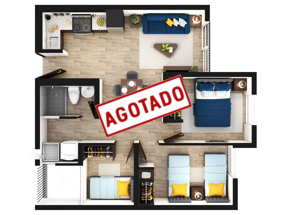 Plano del apartamento 3H3 - 60m2 - San Nicolás del Bosque