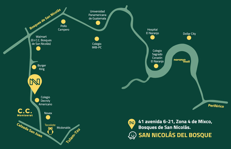 Mapa de ubicación de San Nicolás del Bosque, Zona 4 de Mixco - 200 metros de Walmart San Nicolás